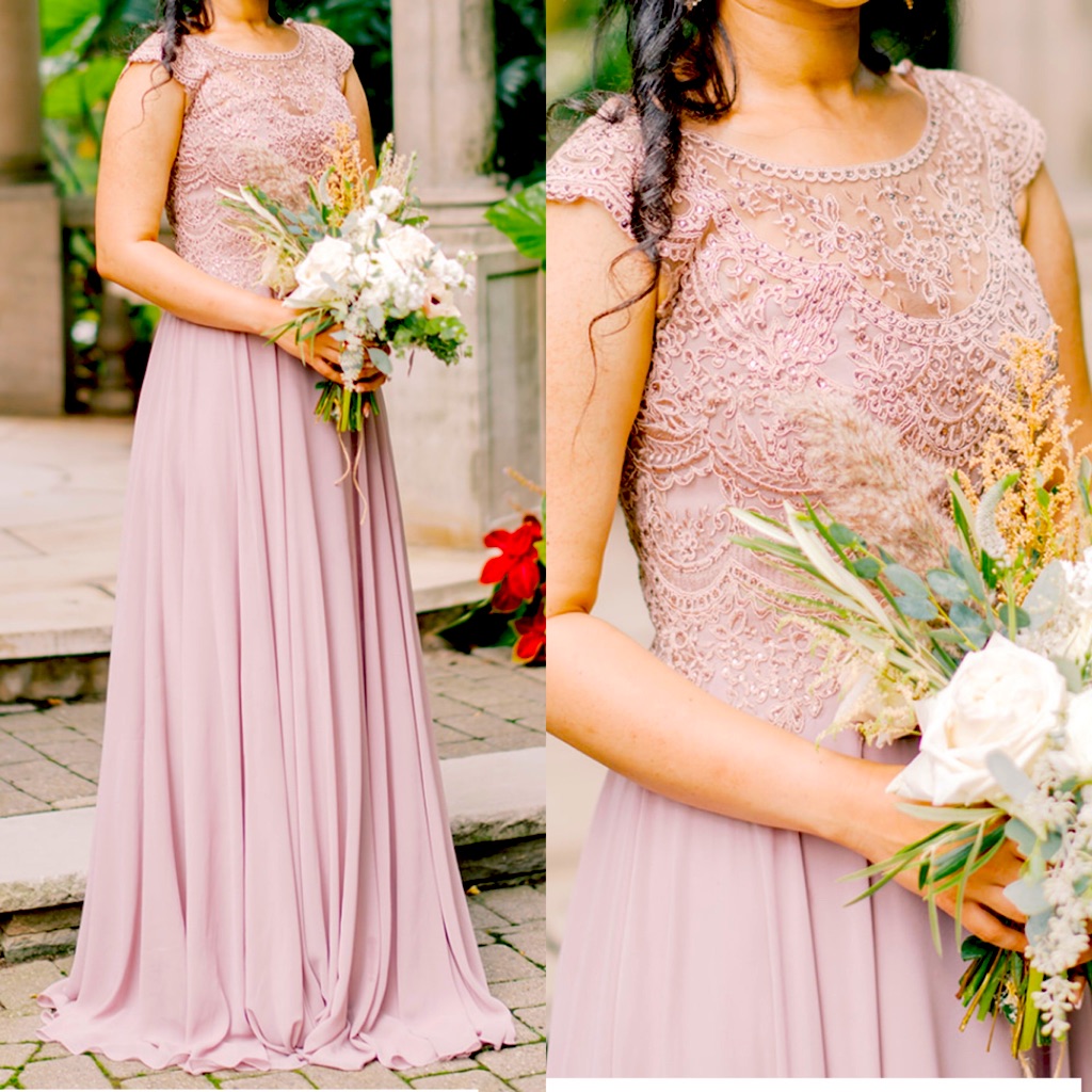 Marsoni Scalloped Lace & Chiffon A-Line Gown